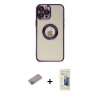 MARSİLYAN™- iPhone 12 Pro Kılıf Pusula Form - Siyah 6D Mat Seramik Hayalet Nano Ekran Koruyucu + Shine Kamera Lens Koruma Cam - SABE