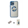 MARSİLYAN™- iPhone 12 Pro Kılıf Pusula Form - Siyah 6D Mat Seramik Hayalet Nano Ekran Koruyucu + Shine Kamera Lens Koruma Cam - SABE