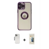 MARSİLYAN™- iPhone 12 Pro Kılıf Pusula Form - Siyah 6D Mat Seramik Hayalet Nano Ekran Koruyucu + Shine Kamera Lens - GS