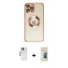 MARSİLYAN™- iPhone 12 Pro Kılıf Pusula Form - Siyah 6D Mat Seramik Hayalet Nano Ekran Koruyucu + Shine Kamera Lens - GS