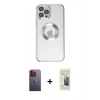 MARSİLYAN™- iPhone 12 Pro Kılıf Pusula Form - Siyah 6D Mat Seramik Hayalet Nano Ekran Koruyucu + Neon Fosforlu Kamera Lens - TU