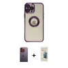 MARSİLYAN™- iPhone 12 Pro Kılıf Pusula Form - Siyah 6D Mat Seramik Hayalet Nano Ekran Koruyucu + Neon Fosforlu Kamera Lens - TU