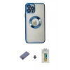 MARSİLYAN™- iPhone 12 Pro Kılıf Pusula Form - Siyah Polymer Nano Ekran Koruyucu + Metal Kamera Lens Koruma Cam - GD