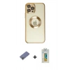 MARSİLYAN™- iPhone 12 Pro Kılıf Pusula Form - Siyah Polymer Nano Ekran Koruyucu + Metal Kamera Lens Koruma Cam - GD