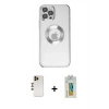 MARSİLYAN™- iPhone 12 Pro Kılıf Pusula Form - Siyah Polymer Nano Ekran Koruyucu + Gold Shine Kamera Lens