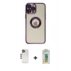 MARSİLYAN™- iPhone 12 Pro Kılıf Pusula Form - Siyah Polymer Nano Ekran Koruyucu + Gold Shine Kamera Lens