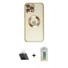 MARSİLYAN™- iPhone 12 Pro Kılıf Pusula Form - Siyah Polymer Nano Ekran Koruyucu + Kamera Lens Koruma Cam - SF