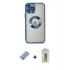 MARSİLYAN™- iPhone 12 Pro Kılıf Pusula Form - Siyah Polymer Nano Ekran Koruyucu + Metal Kamera Lens Koruma Cam - KUYL