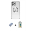 MARSİLYAN™- iPhone 12 Pro Kılıf Pusula Form - Siyah Polymer Nano Ekran Koruyucu + Metal Kamera Lens Koruma Cam - KUYL