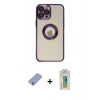 MARSİLYAN™- iPhone 12 Pro Kılıf Pusula Form - Siyah Polymer Nano Ekran Koruyucu + Metal Kamera Lens Koruma Cam - KUYL