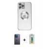 MARSİLYAN™- iPhone 12 Pro Kılıf Pusula Form - Siyah Polymer Nano Ekran Koruyucu + Neon Fosforlu Kamera Lens - MI
