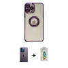 MARSİLYAN™- iPhone 12 Pro Kılıf Pusula Form - Siyah Polymer Nano Ekran Koruyucu + Neon Fosforlu Kamera Lens - MI
