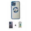MARSİLYAN™- iPhone 12 Pro Kılıf Pusula Form - Siyah Polymer Nano Ekran Koruyucu + Neon Fosforlu Kamera Lens - MI