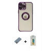 MARSİLYAN™- iPhone 12 Pro Kılıf Pusula Form - Siyah Polymer Nano Ekran Koruyucu + Metal Kamera Lens Koruma Cam - GS