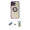 MARSİLYAN™- iPhone 12 Pro Kılıf Pusula Form - Siyah Polymer Nano Ekran Koruyucu + Metal Kamera Lens Koruma Cam - MR