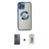 MARSİLYAN™- iPhone 12 Pro Kılıf Pusula Form - Siyah Polymer Nano Ekran Koruyucu + Neon Fosforlu Kamera Lens - YL