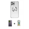 MARSİLYAN™- iPhone 12 Pro Kılıf Pusula Form - Siyah Polymer Nano Ekran Koruyucu + Neon Fosforlu Kamera Lens - YL