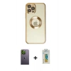 MARSİLYAN™- iPhone 12 Pro Kılıf Pusula Form - Siyah Polymer Nano Ekran Koruyucu + Neon Fosforlu Kamera Lens - YL