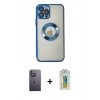 MARSİLYAN™- iPhone 12 Pro Kılıf Pusula Form - Siyah Polymer Nano Ekran Koruyucu + Neon Fosforlu Kamera Lens - BZ