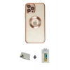 MARSİLYAN™- iPhone 12 Pro Kılıf Pusula Form - Siyah Polymer Nano Ekran Koruyucu + Rainbow Kamera Lens Koruma Cam - GD