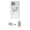 MARSİLYAN™- iPhone 12 Pro Kılıf Pusula Form - Siyah Polymer Nano Ekran Koruyucu + Rainbow Kamera Lens Koruma Cam - GD