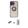 MARSİLYAN™- iPhone 12 Pro Kılıf Pusula Form - Siyah Polymer Nano Ekran Koruyucu + Renkli Kamera Lens Koruma Cam - SI