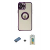 MARSİLYAN™- iPhone 12 Pro Kılıf Pusula Form - Siyah Polymer Nano Ekran Koruyucu + Shine Kamera Lens Koruma Cam - GD