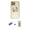 MARSİLYAN™- iPhone 12 Pro Kılıf Pusula Form - Siyah Polymer Nano Ekran Koruyucu + Shine Kamera Lens Koruma Cam - GD