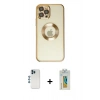 MARSİLYAN™- iPhone 12 Pro Kılıf Pusula Form - Siyah Polymer Nano Ekran Koruyucu + Shine Kamera Lens - MI
