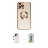 MARSİLYAN™- iPhone 12 Pro Kılıf Pusula Form - Siyah Polymer Nano Ekran Koruyucu + Shine Kamera Lens - MI