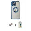 MARSİLYAN™- iPhone 12 Pro Kılıf Pusula Form - Siyah Polymer Nano Ekran Koruyucu + Shine Kamera Lens Koruma Cam - SABE