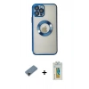 MARSİLYAN™- iPhone 12 Pro Kılıf Pusula Form - Siyah Polymer Nano Ekran Koruyucu + Shine Kamera Lens Koruma Cam - SH