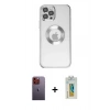 MARSİLYAN™- iPhone 12 Pro Kılıf Pusula Form - Siyah Polymer Nano Ekran Koruyucu + Turuncu Neon Fosforlu Kamera Lens