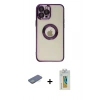 MARSİLYAN™- iPhone 12 Pro Kılıf Pusula Form - Siyah Polymer Nano Ekran Koruyucu + Renkli Kamera Lens Koruma Cam - YL