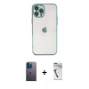 MARSİLYAN™- iPhone 12 Pro Kılıf Vadi Minimal - Şeffaf Uv Polymer Nano Ekran Koruyucu + Neon Fosforlu Kamera Lens - MI