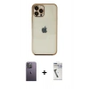 MARSİLYAN™- iPhone 12 Pro Kılıf Vadi Minimal - Şeffaf Uv Polymer Nano Ekran Koruyucu + Neon Fosforlu Kamera Lens - BZ