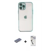 MARSİLYAN™- iPhone 12 Pro Kılıf Vadi Minimal - Şeffaf Uv Polymer Nano Ekran Koruyucu + Renkli Kamera Lens Koruma Cam - MI