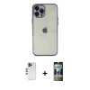 MARSİLYAN™- iPhone 12 Pro Kılıf Vadi Minimal - Siyah 34D Hayalet Izgaralı Cam + Shine Kamera Lens - GD