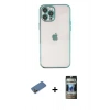 MARSİLYAN™- iPhone 12 Pro Kılıf Vadi Minimal - Siyah 34D Hayalet Izgaralı Cam + Shine Kamera Lens Koruma Cam - GD
