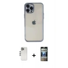 MARSİLYAN™- iPhone 12 Pro Kılıf Vadi Minimal - Siyah 34D Hayalet Izgaralı Cam + Shine Kamera Lens - GS