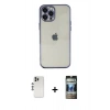 MARSİLYAN™- iPhone 12 Pro Kılıf Vadi Minimal - Siyah 34D Hayalet Izgaralı Cam + Shine Kamera Lens - GS