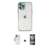 MARSİLYAN™- iPhone 12 Pro Kılıf Vadi Minimal - Siyah 34D Hayalet Izgaralı Cam + Shine Kamera Lens - GS