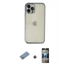 MARSİLYAN™- iPhone 12 Pro Kılıf Vadi Minimal - Siyah 34D Hayalet Izgaralı Cam + Gümüş Shine Kamera Lens Koruma Cam