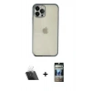 MARSİLYAN™- iPhone 12 Pro Kılıf Vadi Minimal - Siyah 34D Hayalet Izgaralı Cam + Kamera Lens Koruma Cam - SF
