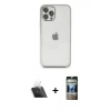 MARSİLYAN™- iPhone 12 Pro Kılıf Vadi Minimal - Siyah 34D Hayalet Izgaralı Cam + Kamera Lens Koruma Cam - SF