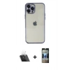 MARSİLYAN™- iPhone 12 Pro Kılıf Vadi Minimal - Siyah 34D Hayalet Izgaralı Cam + Kamera Lens Koruma Cam - SF