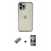 MARSİLYAN™- iPhone 12 Pro Kılıf Vadi Minimal - Siyah 34D Hayalet Izgaralı Cam + Metal Kamera Lens Koruma Cam - KI