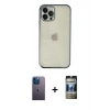 MARSİLYAN™- iPhone 12 Pro Kılıf Vadi Minimal - Siyah 34D Hayalet Izgaralı Cam + Neon Fosforlu Kamera Lens - MI