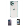 MARSİLYAN™- iPhone 12 Pro Kılıf Vadi Minimal - Siyah 34D Hayalet Izgaralı Cam + Neon Fosforlu Kamera Lens - MI