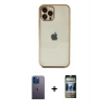 MARSİLYAN™- iPhone 12 Pro Kılıf Vadi Minimal - Siyah 34D Hayalet Izgaralı Cam + Neon Fosforlu Kamera Lens - MI